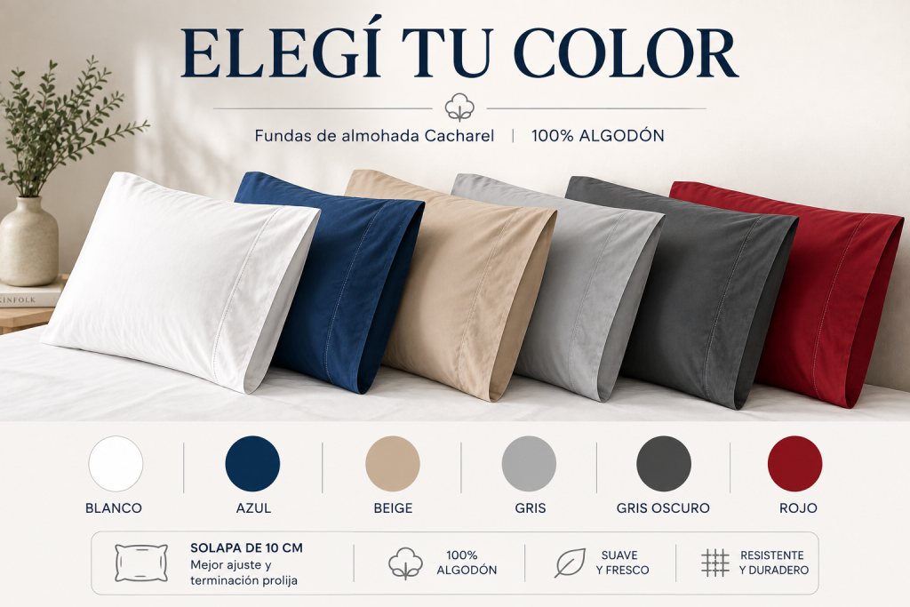 Set X2 Fundas de Almohada Cacharel 100% Algodón Percal 150 Hilos 50x75 Cm + 10 Solapa - 8.jpg