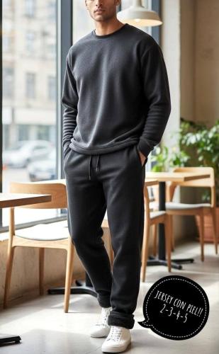 Pantalón Hombre Jersey con Piel