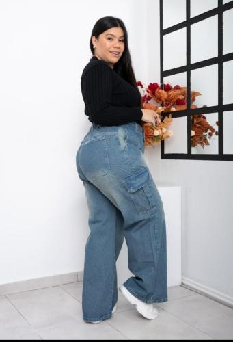 Jeans Wide Leg Cargo Oxido