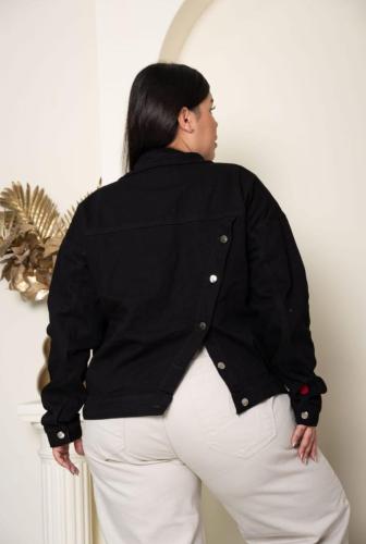 Campera Jeans Negra Botón en la Espalda - Miniatura 1