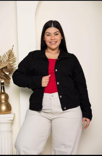 Campera Jeans Negra Botón en la Espalda - Miniatura 2