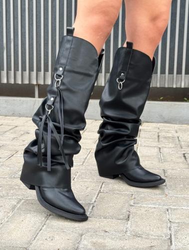 Botas Caña Alta Arrugadas Atenna Negro P.u - Miniatura 2