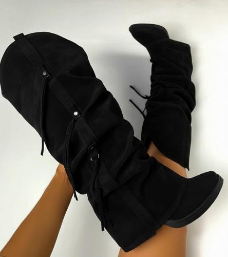 Botas Caña Alta Arrugadas Atennas Negro Gamuza - Miniatura 2