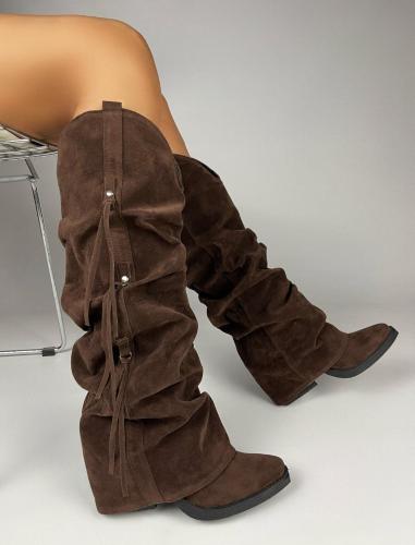 Botas Caña Alta Arrugadas Atennas Choco Gamuza