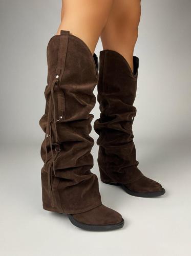 Botas Caña Alta Arrugadas Atennas Choco Gamuza - Miniatura 2