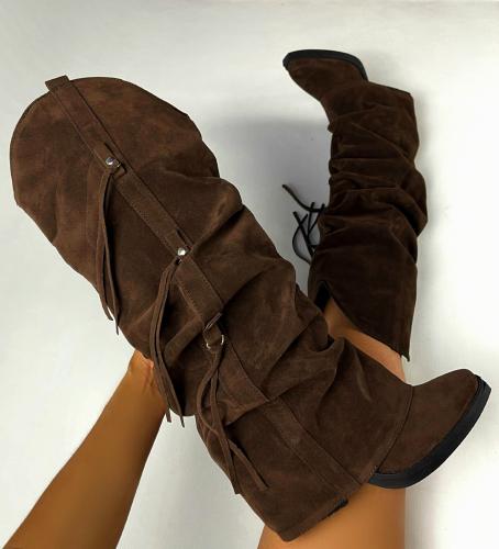 Botas Caña Alta Arrugadas Atennas Choco Gamuza - Miniatura 3