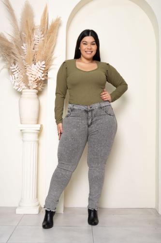 Jeans Elastizado Gris con Stras