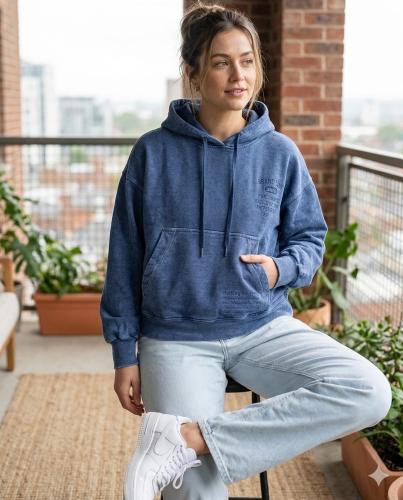 Buzo Corto de Friza Denim Look Efecto Desgastado