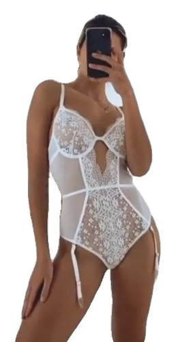 Body con Aro de Puntilla y Tul C/portaligas Desmontables - Andressa - Miniatura 3
