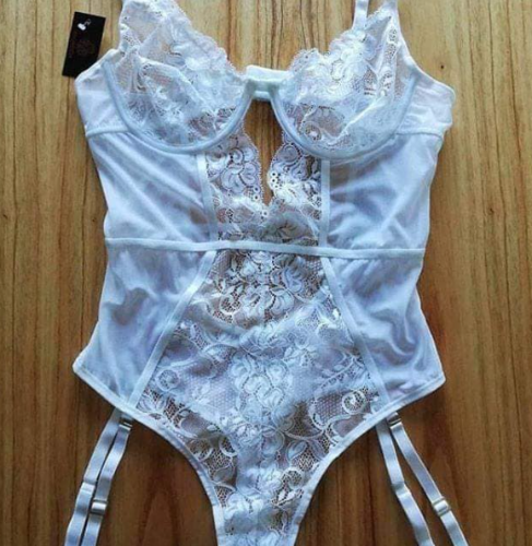 Body con Aro de Puntilla y Tul C/portaligas Desmontables - Andressa - Miniatura 4
