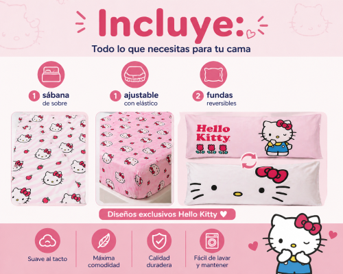 Juego de Sábanas 2 1/2 Hello Kitty Suavidad Cotton Touch - Licencia Oficial Sanrio - Miniatura 5