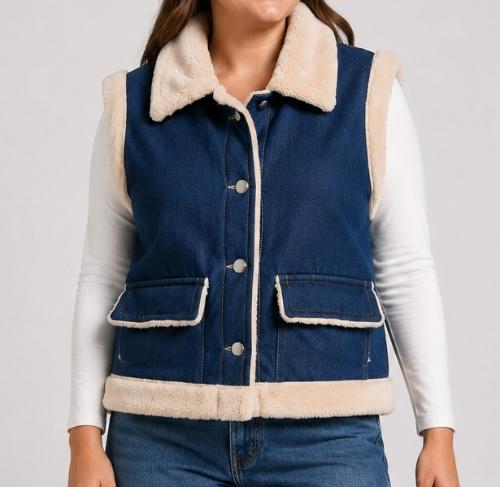 Chaleco Jean con Piel