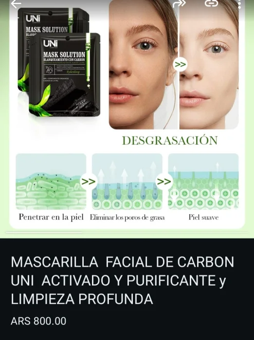 Mascarilla Facial de Carbon y Arroz de la Uni