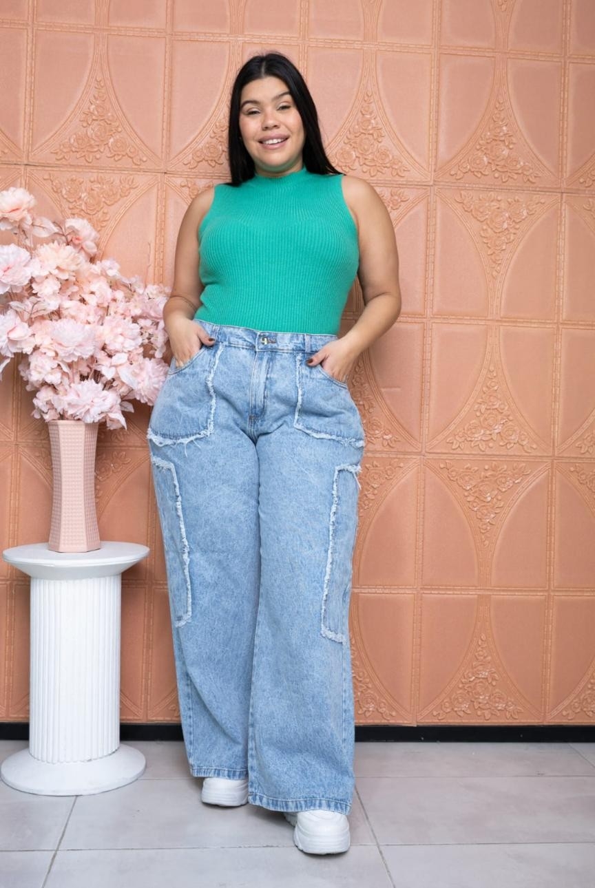 Wide Leg Flecos Celeste Nevado - Imagen 2