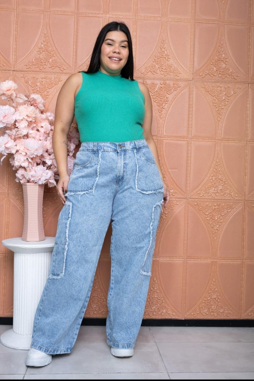 Wide Leg Flecos Celeste Nevado - Imagen 3