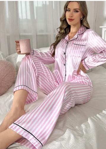 Pijamas Camisero , Color Negro y Rosa Rallado