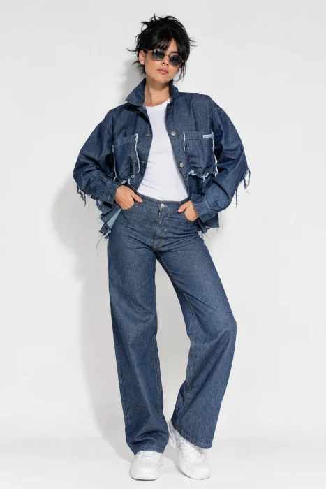 Jean Wide Leg Mujer Tiro Alto Azul Estático