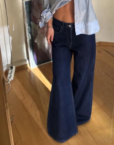 Pantalón Full Wide Leg Azul Tiro Alto