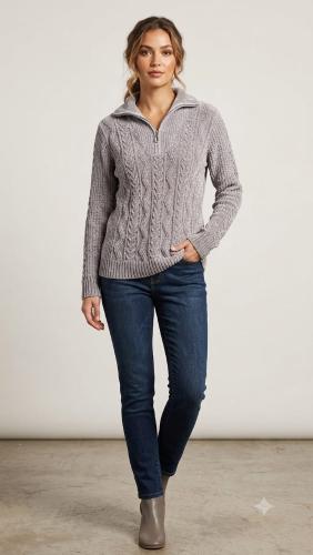 Sweater con Cierre Liso de Chenille