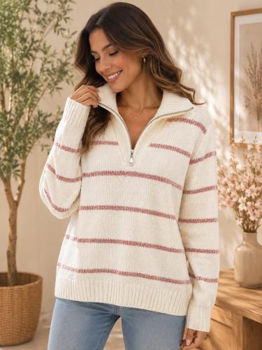 Sweater con Cierre Rayado de Chenille