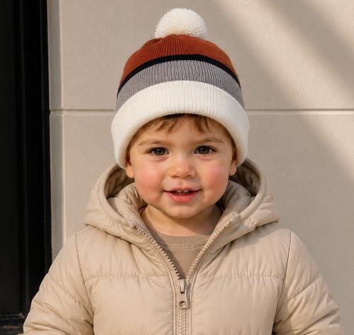 Gorros Tricolor con Pompón de Bebe Doble Lana Excelente Calidad