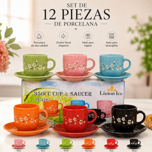 Set de Tazas de Porcelana 12 Piezas