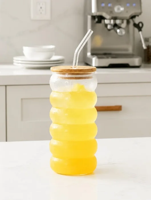 Vaso de Vidrio Nube y Vaso con Tapa Bambu