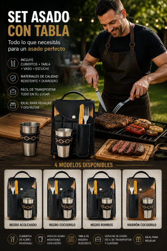 Set Asado con Cubierto y Vasos - Especial Dia del Padre