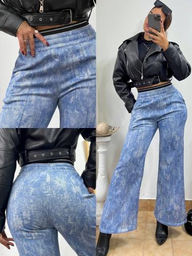 Palazo Doble Cintura Tiro Alto Semi Jean  con Plush
