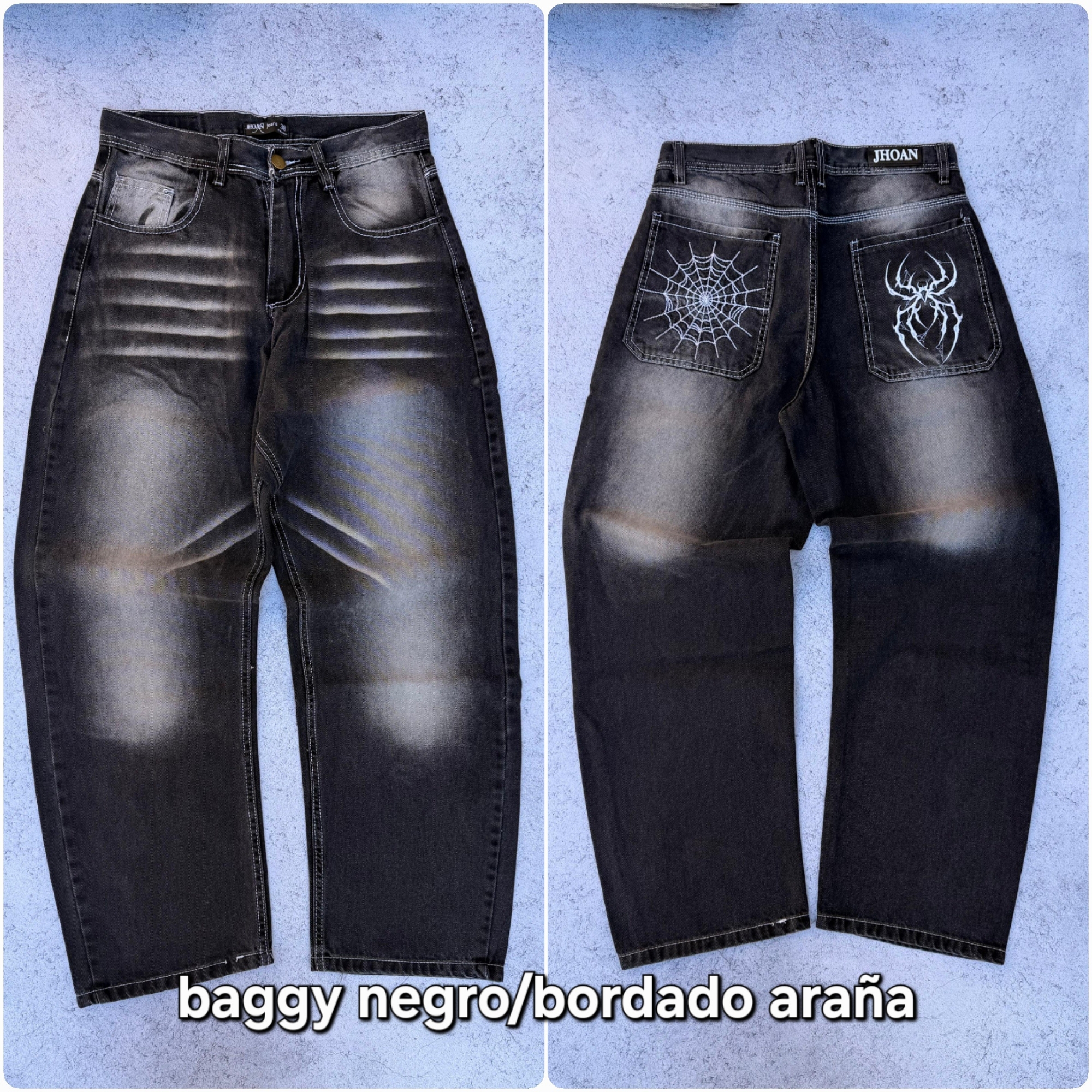 Baggy Negro con Bordado Localisado y Vigote - Imagen 3
