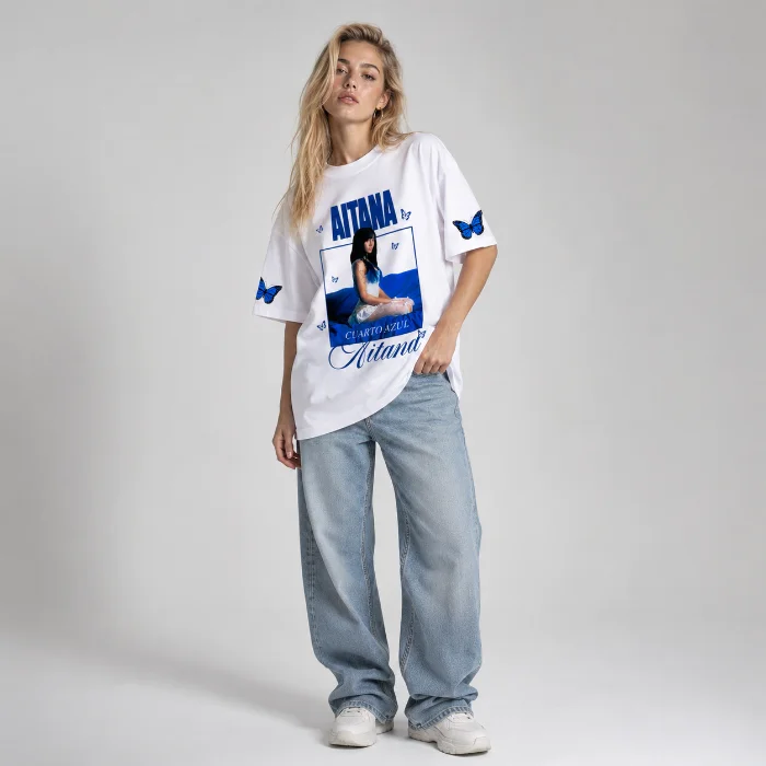 Remera Oversize Aitana "mariposas" de Algodon Peinado