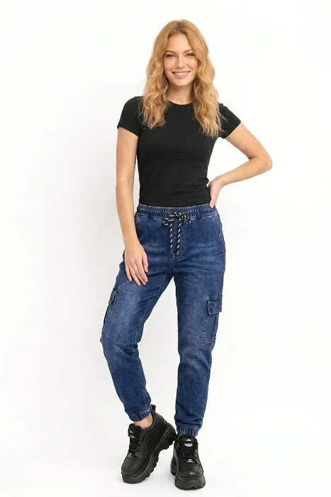 Jean Jogger Cargo Puño Dama Pantalón Denim Bolsillos Mujer Unisex Mayoristas Hotsale