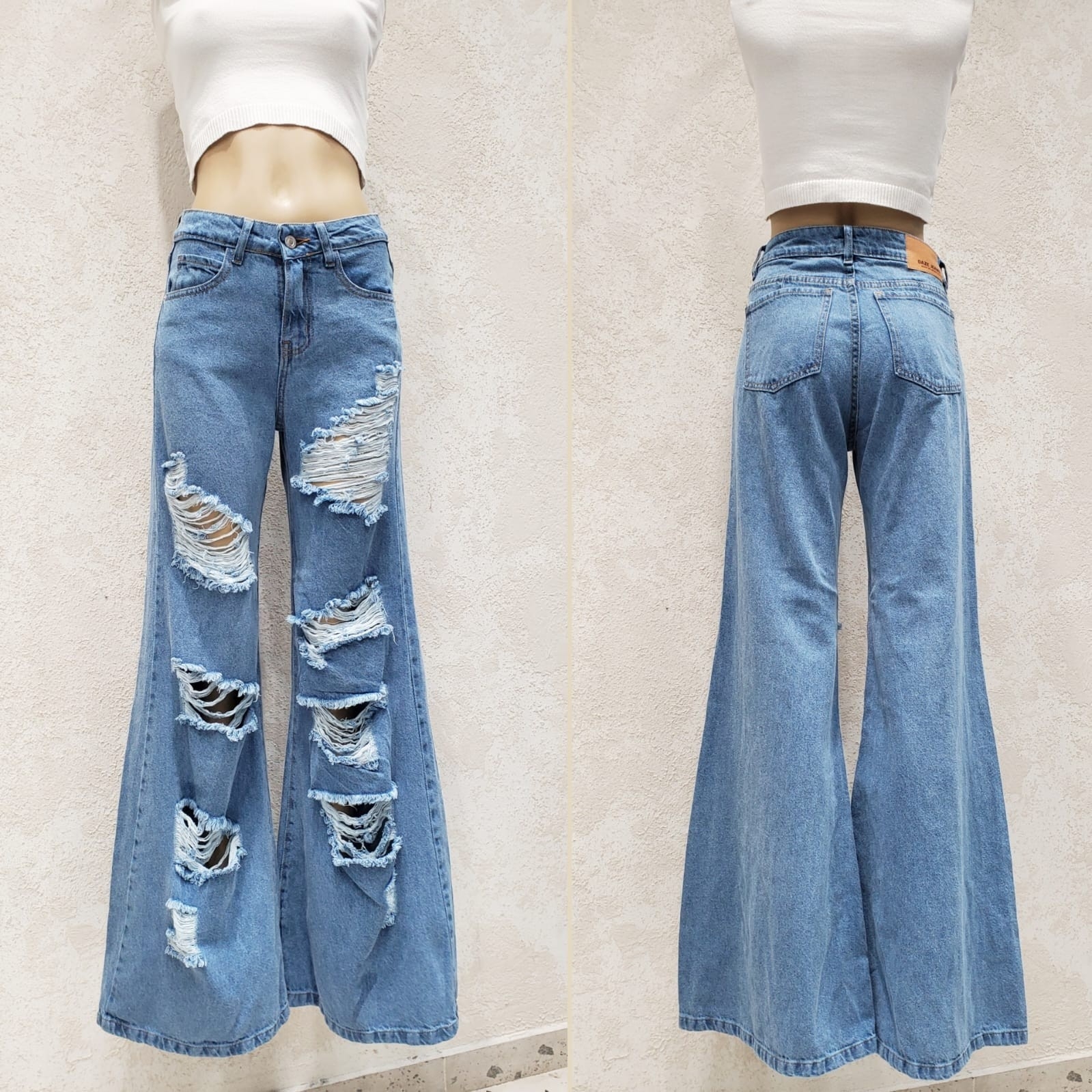 Pantalón Super Wide Leg con Roturas Tiro Alto - Imagen 2