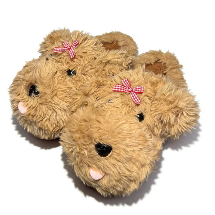 Pantuflas Mujer Peluche Perrita con Moño Antideslizantes Invierno