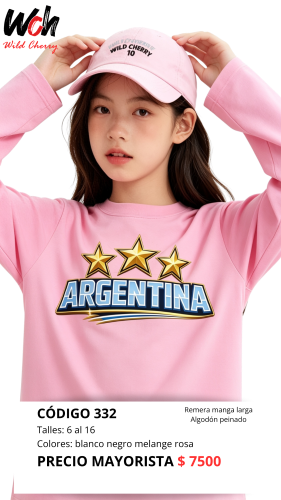 Codigo 332-remera Unisex Manga Larga-algodon Peinado-talles 6 al 16