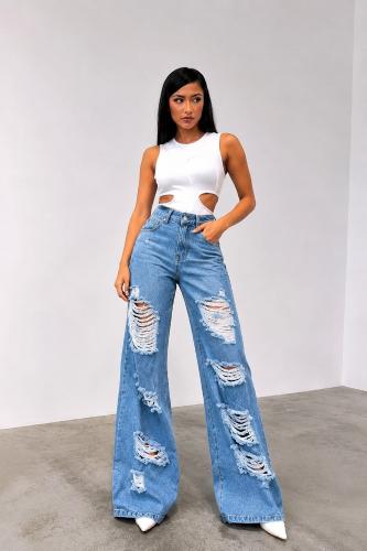 Pantalón Super Wide Leg Full Roturas