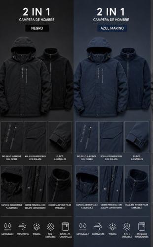 Campera Importada Impermeable 2 en 1 Hombre