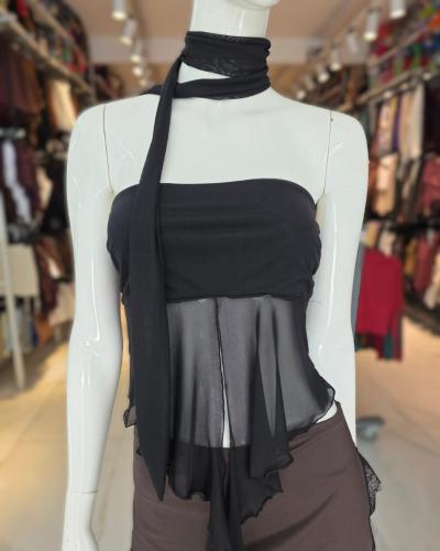 Top Tul Strapless Mariposa con Corbatin