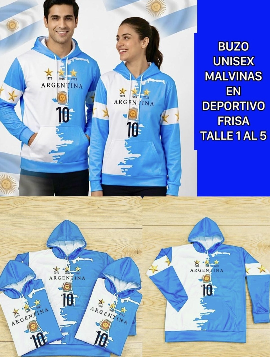 Buzo Argentina con Capucha Adulto 1al 5 - Imagen 2