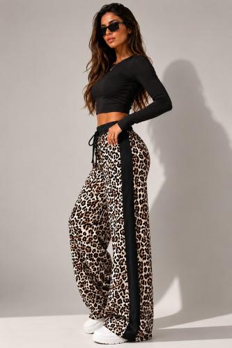 Pantalon Palazo Animal Print Plush Interno Cintura Combinada Franja