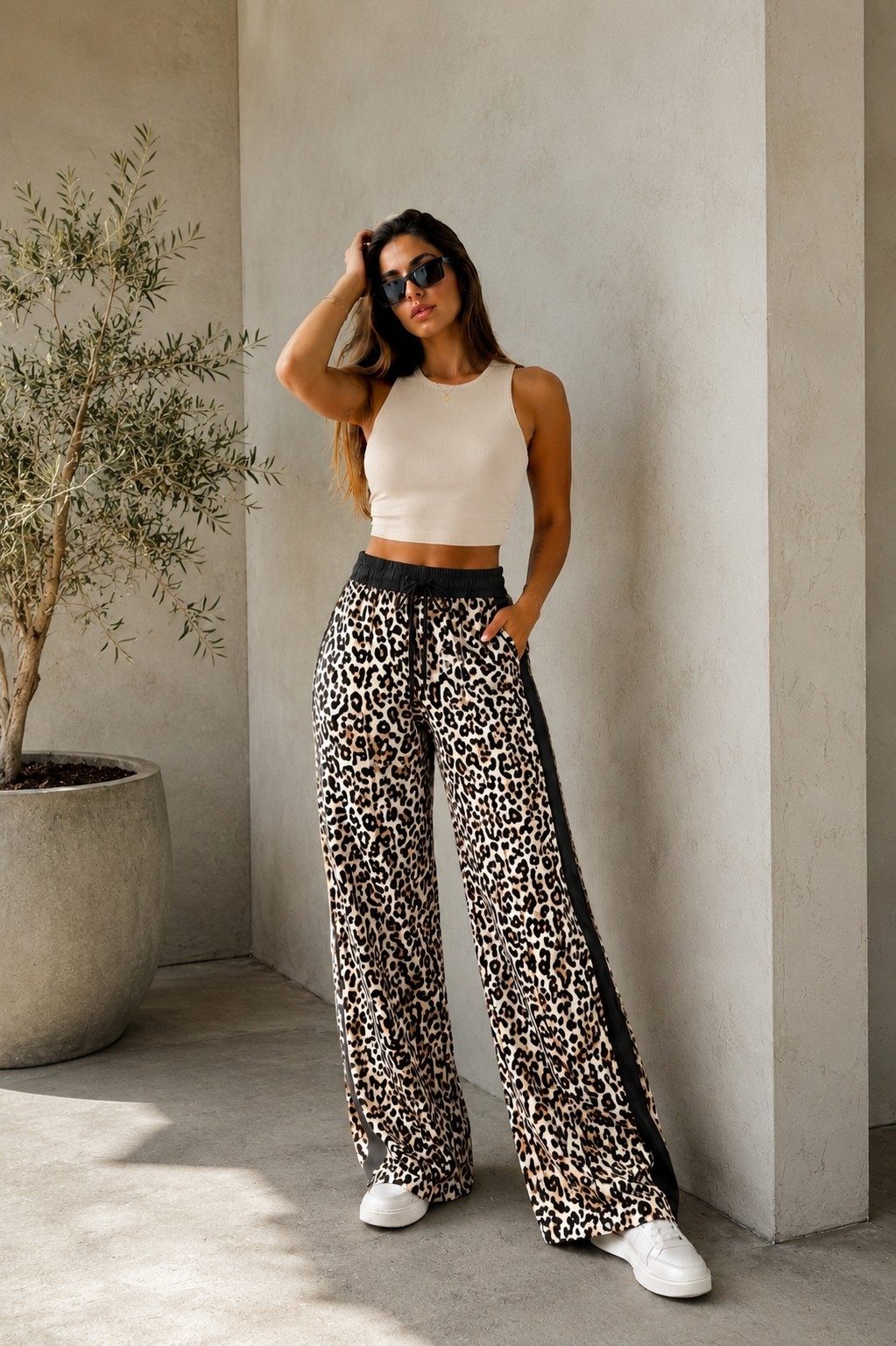 Pantalon Palazo Animal Print Plush Interno Cintura Combinada Franja - Imagen 3