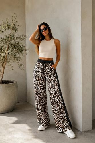 Pantalon Palazo Animal Print Plush Interno Cintura Combinada Franja - Miniatura 3