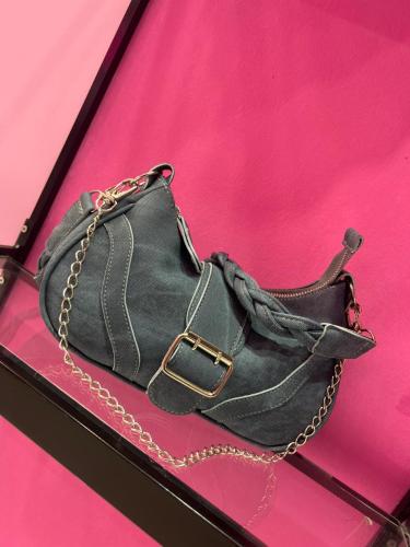 Cartera Mini Bag Baguette Jeans Azul Cierre Metal