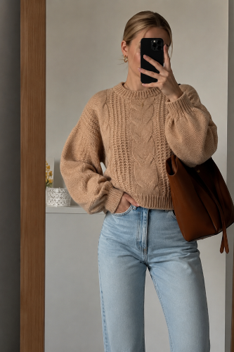 Sweater Manga Globo Tramado Lana Frizz