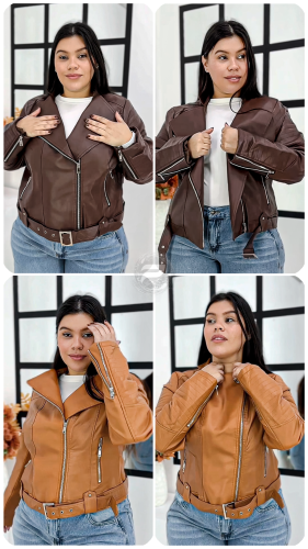 " Campera Chaqueta Eco Cuero C/ Cinto /  Lila - Rockstar - Importado Premium " - Miniatura 3