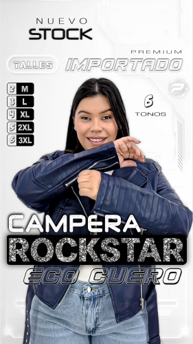 " Campera Chaqueta Eco Cuero C/ Cinto /  Azul Marino - Rockstar - Importado Premium "