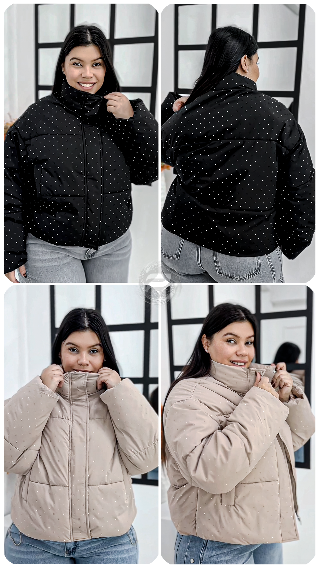 " Puffer Oversize con Strass Campera / Gris - Acolchada - Importado Premium " - 01-PUFFER-COLLAGE.png