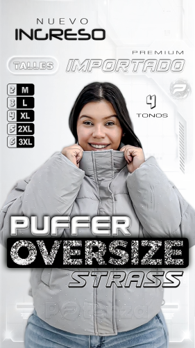 " Puffer Oversize con Strass Campera / Gris - Acolchada - Importado Premium "