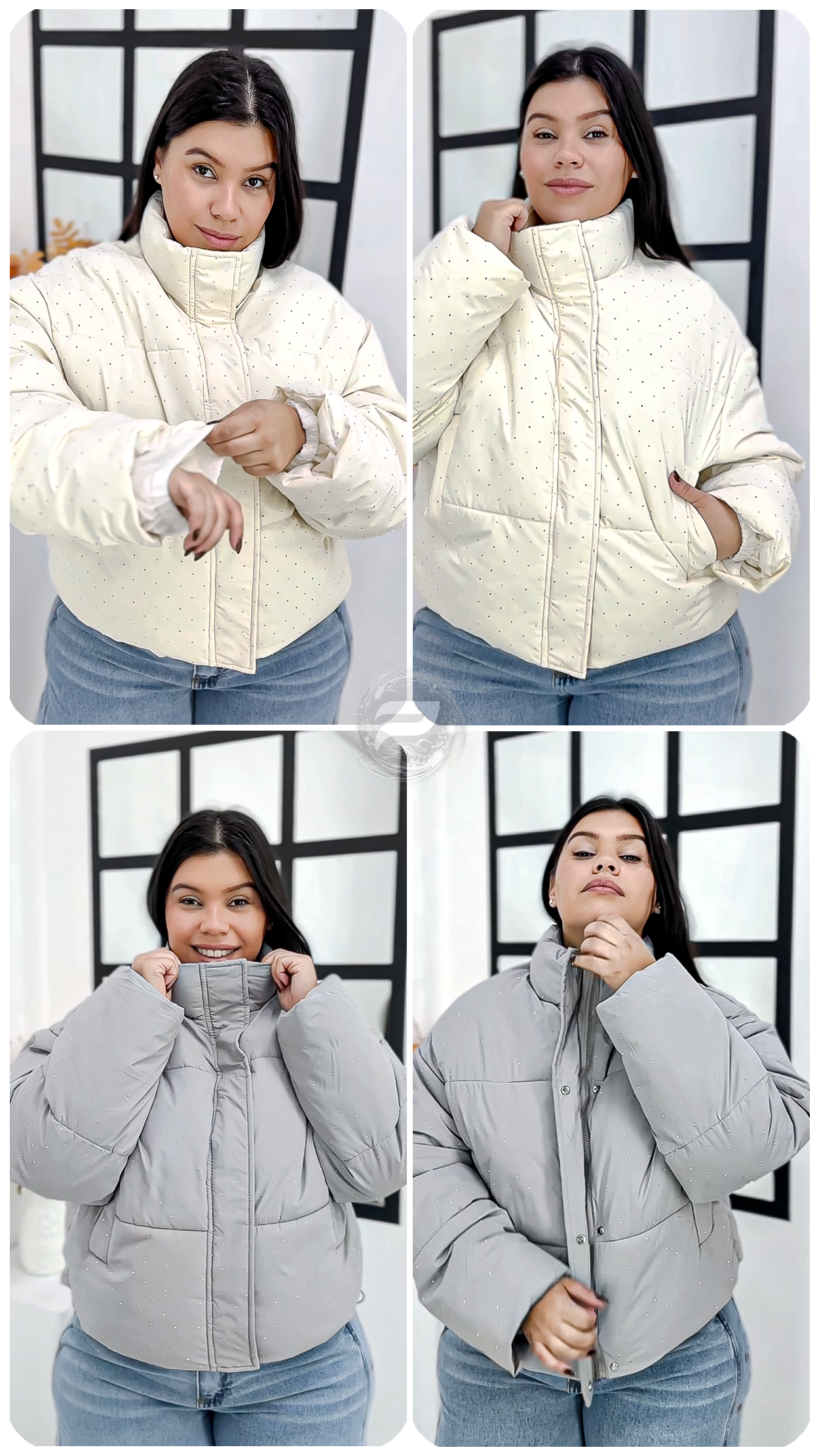 " Puffer Oversize con Strass Campera / Marfil Crema - Acolchada - Importado Premium " - 02-PUFFER-COLLAGE.png