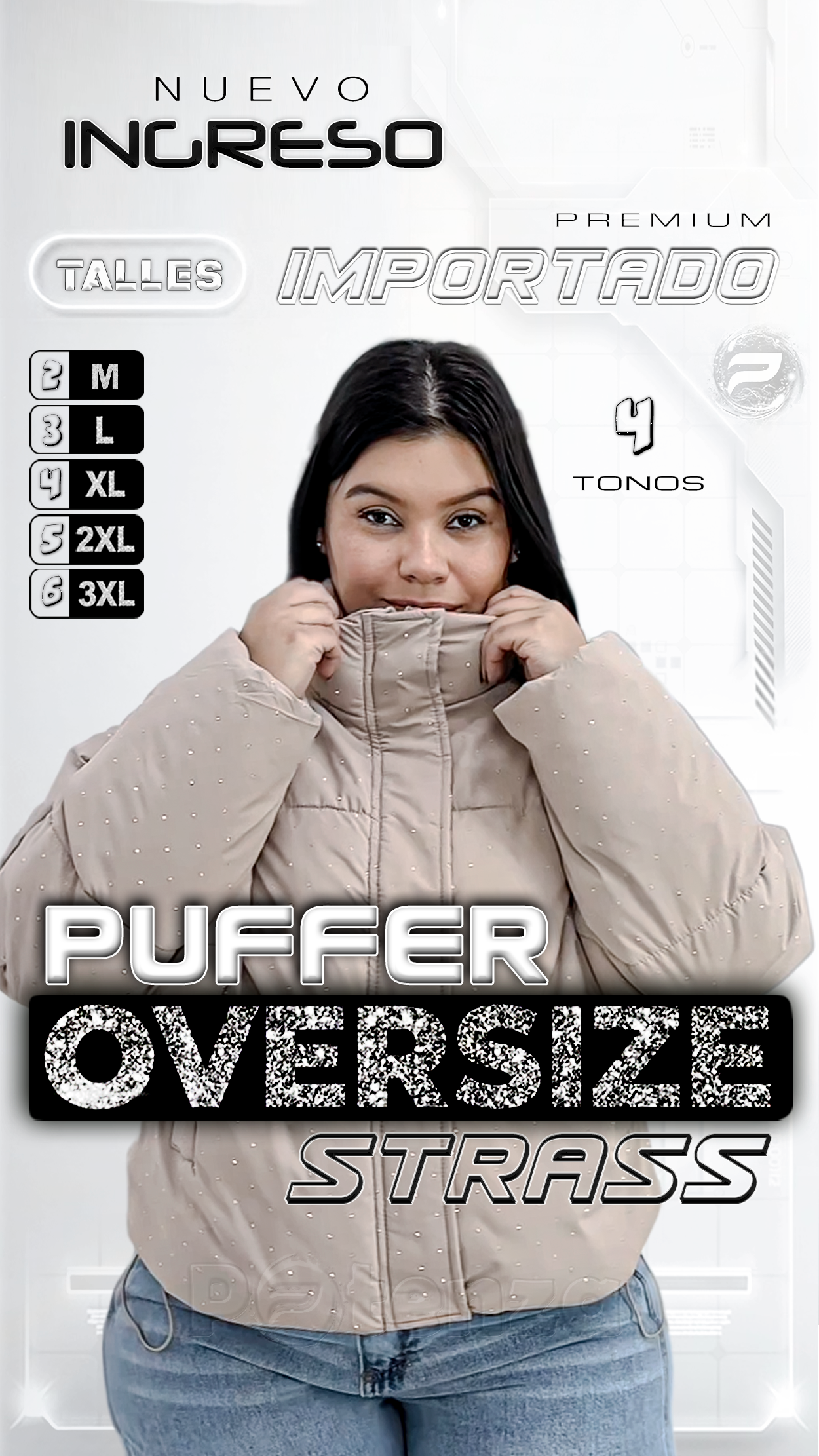 " Puffer Oversize con Strass Campera / Beige - Acolchada - Importado Premium " - PUFFER-BEIGE-01.png